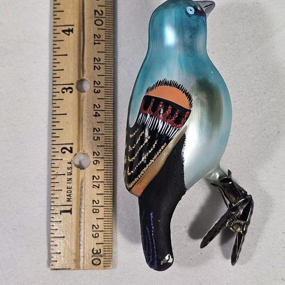 Vintage Blue Bird Mercury Glass Clip on Christmas Ornament Rare Tree Colorful - Picture 6 of 6